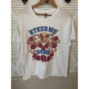 Women’s Size Large Steer Me Home Cow Longhorn Rodeo Western Shirt
